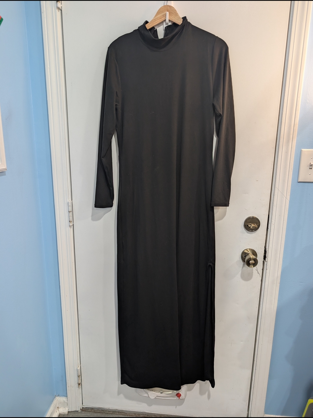 Quince Recycled Knit Mock Neck Maternity Maxi Dress Black Size Large - Picture 3 of 6